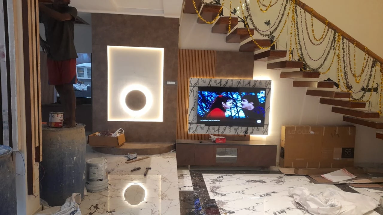 TV Unit Under Staircase Design
